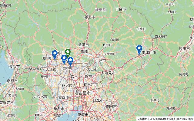 岐阜の屋内テニスコート位置マップ