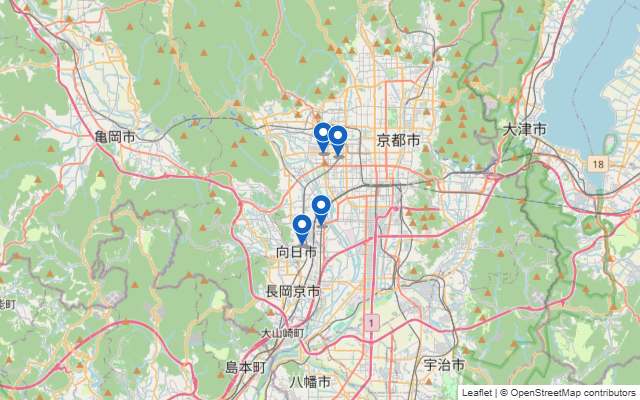 京都の屋内テニスコート位置マップ