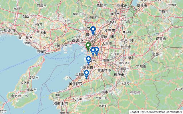 大阪で無料・格安でテニスができる場所の地図（大阪港・長居・服部緑地・浜寺公園など）