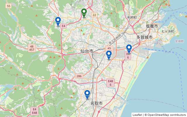 仙台・宮城の屋内テニスコート位置マップ